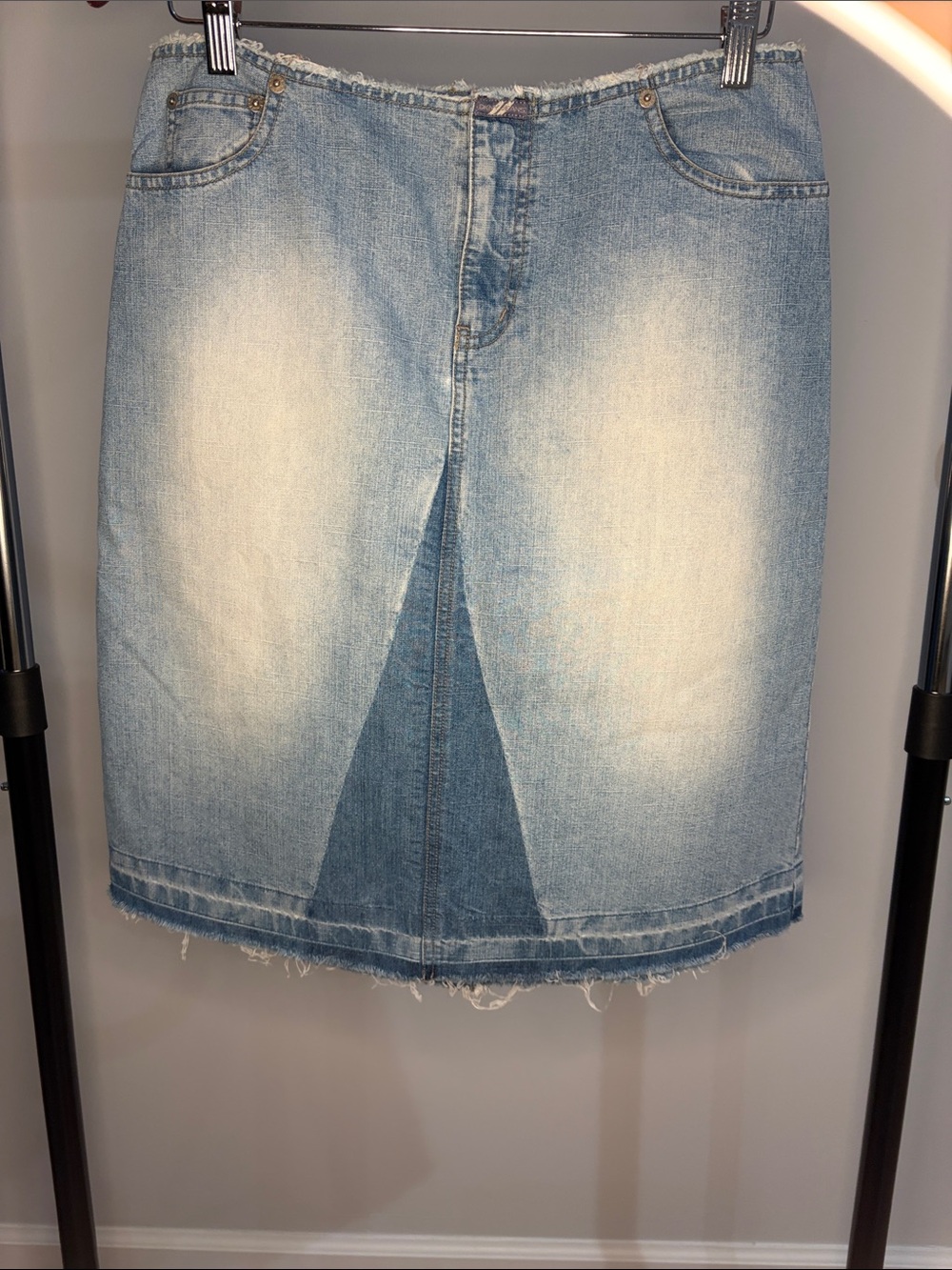 DKNY Light Blue Denim Pencil Skirt with Front Slit